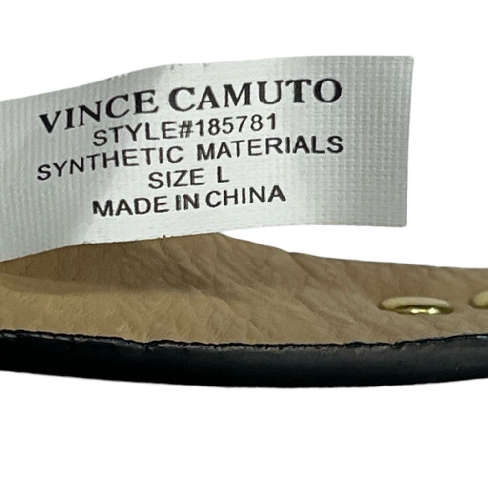 Vince Camuto Black Faux Leather Belt Gold Logo Buckle Detail Large New - Picture 4 of 8